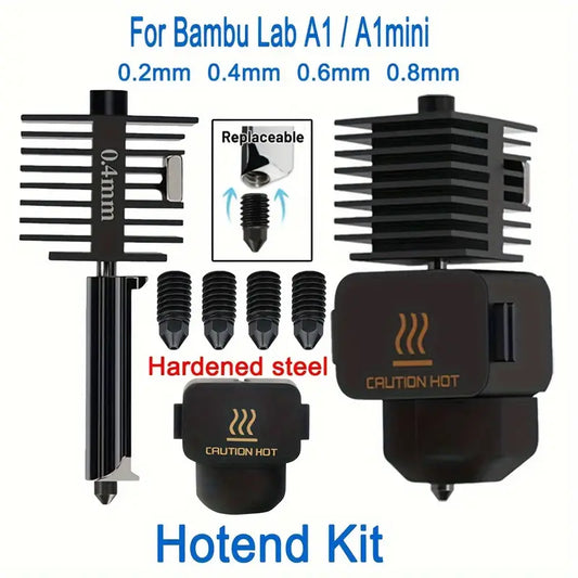 0.2/0.4/0.6/0.8MM Hardened Steel Nozzles Bambu Lab A1 Mini 3D Printer Hotend Kit, Compatible with A1/A1mini, Uncharged